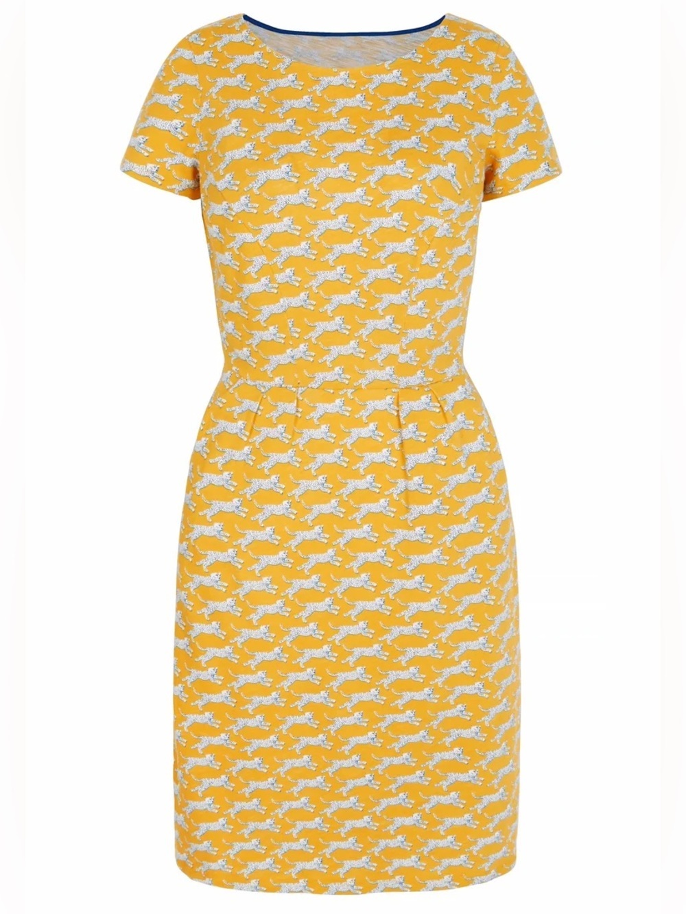 Boden phoebe Yellow Leopard Print Dress Womens US 4R Short Sleeve Cotton